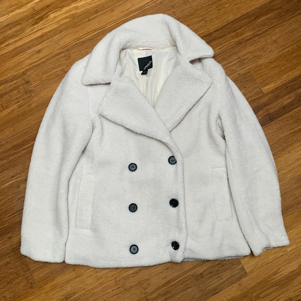 Collection B New York Cream Faux Fur Teddy Peacoat Jacket Large 21471C230